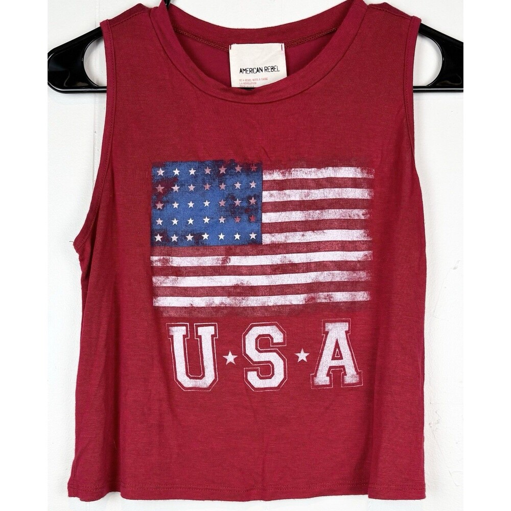 American Rebel Small Tank Top Crop Top USA Flag Summer Redneck Festival Cowgirl